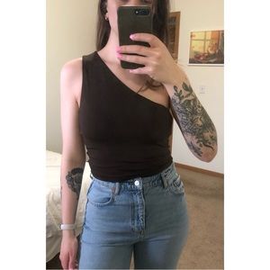 Brown one shoulder contour crop top